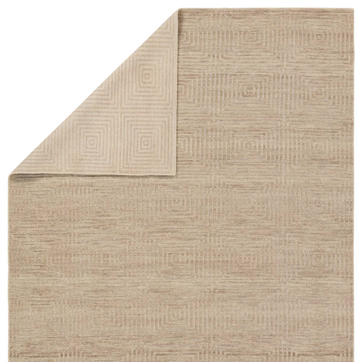 Featuring Tasa Pennant Hand-Knotted Rug by Jaipur Living at Amethyst Home. The Tasa collection features intriguing designs in solid hues, hand-knotted by artisans in India for durability and quality. The Pennant rug showcases a geometric tile design created with alternating high and low piles. Short, wool pile in a natural, tan hue provides a grounding acc. Amethyst Home provides interior design, new home construction design consulting, vintage area rugs, and lighting in the Scottsdale metro area.