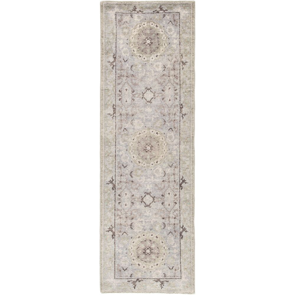 Featuring Kai Smoke/Bungee Cord Hand-Knotted Rug by Jaipur Living at Amethyst Home. When a traditional design motif is modernized and imbued with sophisticated shades of Smoke and Bungee Cord for a gently aged look, the result can only be called vintage chic. Here, Modify from the new Kai Collection is hand-knotted in 100 percent wool for exceptional quali.  Amethyst Home provides interior design, new home construction design consulting, vintage area rugs, and lighting in the San Diego metro area.