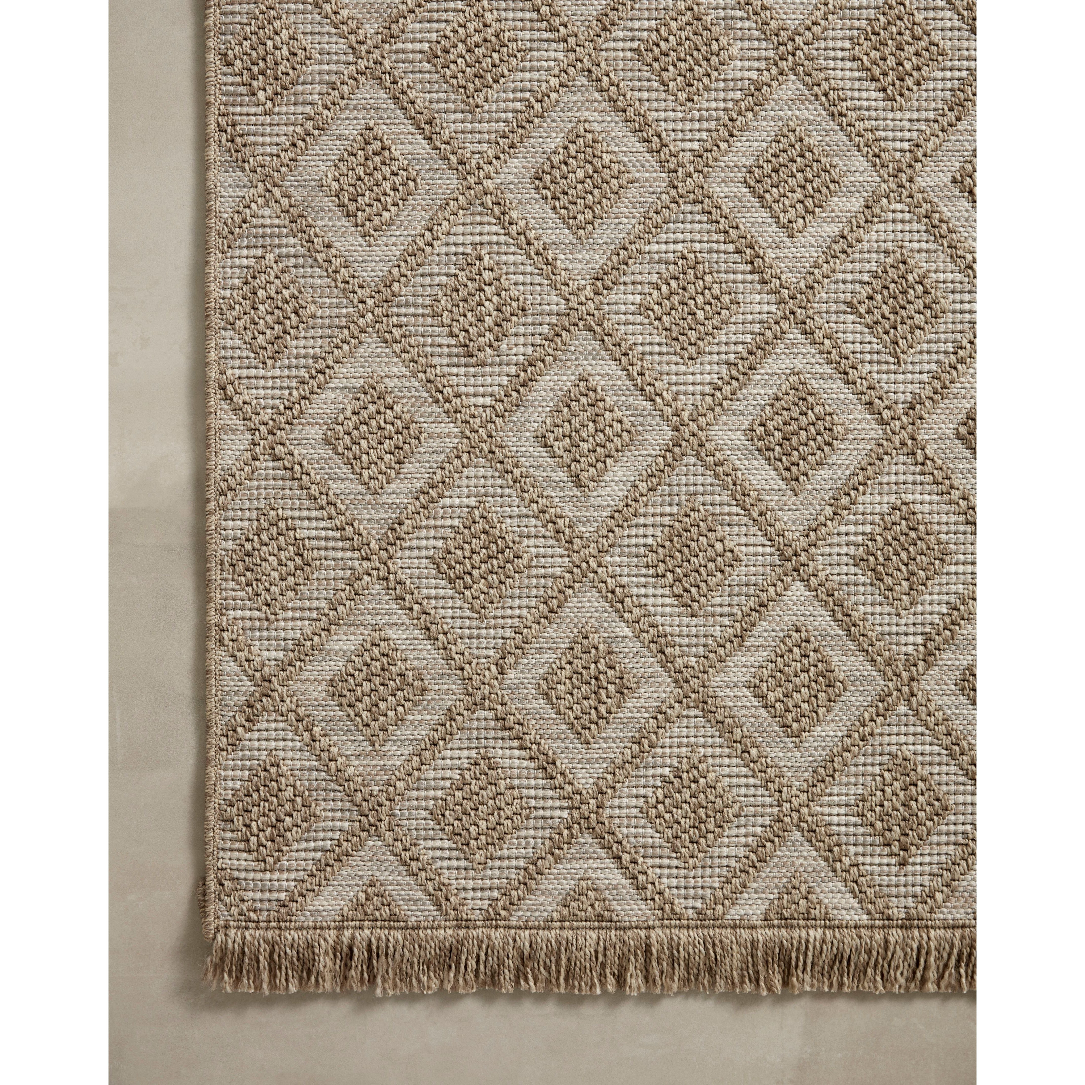 Featuring Dawn Natural DAW-07 Indoor/Outdoor Rug by Loloi at Amethyst Home. Made for sunny days ahead, the Dawn Collection is an indoor/outdoor rug that looks like a woven sisal rug but is power-loomed of 100% polypropylene, which makes it water- and mildew-resistant (so it's ready for rainy days ahead, too). Available in modern graphic patterns in tonal beige. Amethyst Home provides interior design, new home construction design consulting, vintage area rugs, and lighting in the Austin metro area.