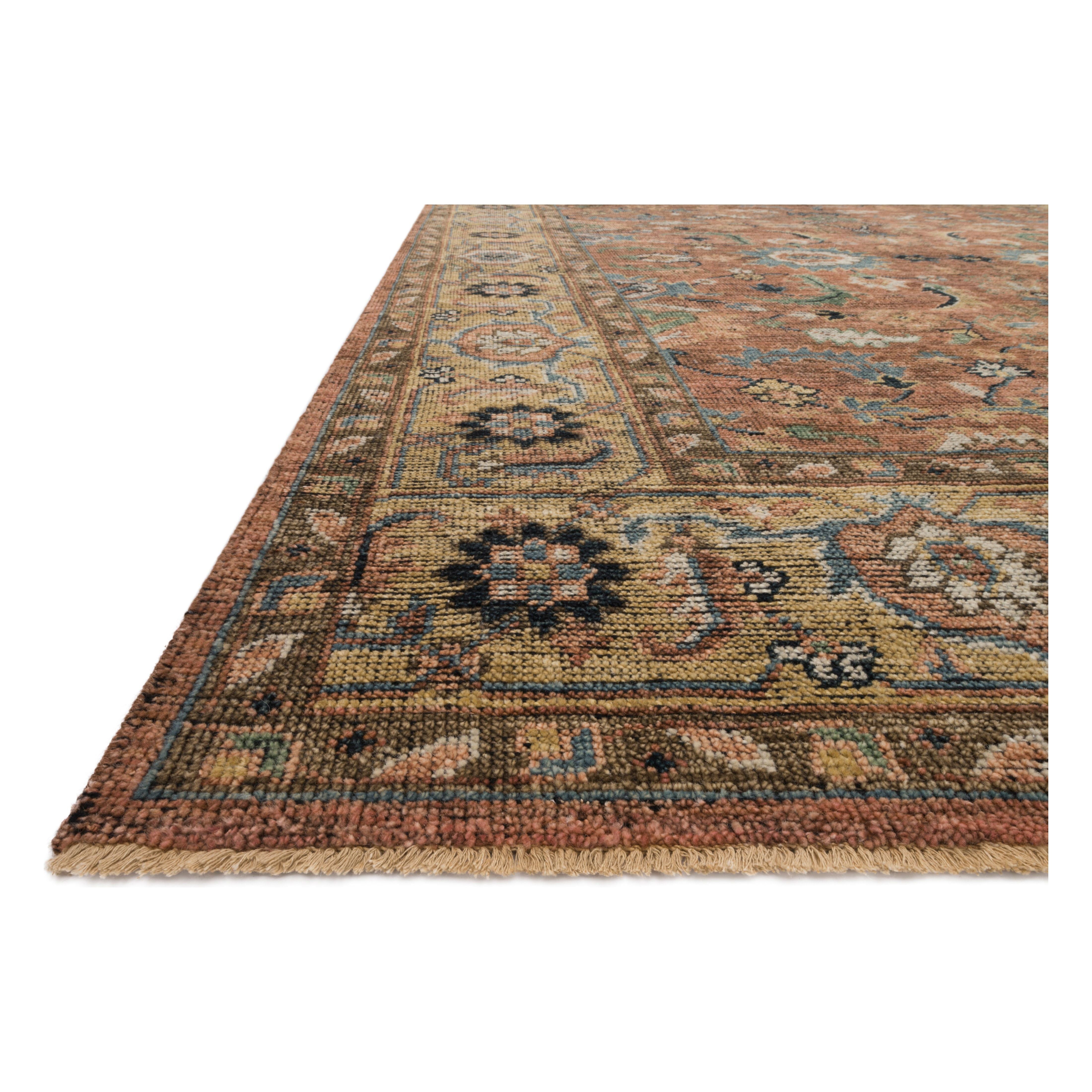 Featuring Heirloom Brick / Sand Hand-Knotted Rug by Loloi at Amethyst Home. Bring a touch of antiqued beauty into your home with our Heirloom collection. This wool and cotton collection tastefully honor the art of hand knotted rugs from India. Heirloom evokes a sense of unique sophistication with its traditional Serapi rug color palettes and vintage designs.                 Hand Knotted8. Amethyst Home provides interior design, new construction, custom furniture, and rugs for Washington metro area