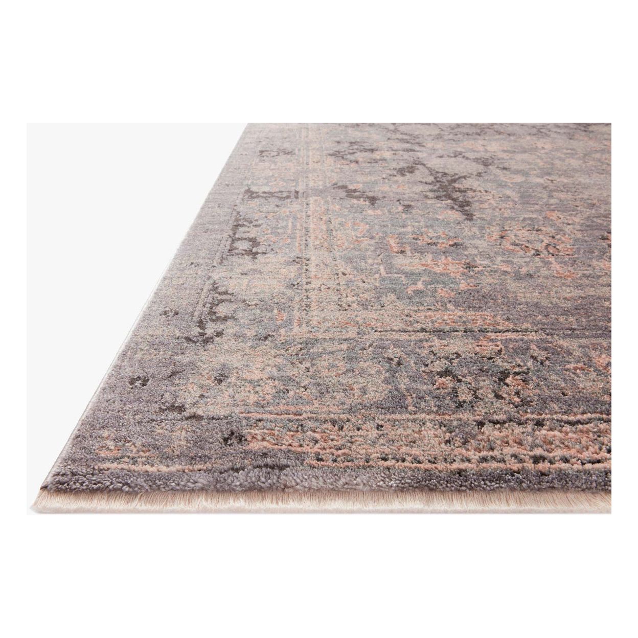 Featuring Sonnet Charcoal / Slate Rug by Loloi at Amethyst Home. The Sonnet Collection is a versatile area rug with traditional motifs that appear to float and fade from the surface, the result of a new power-loomed construction that combines yarns of different textures. The rug is made of space-dyed polypropylene and polyester for a gradient range of col. Amethyst Home provides interior design, new home construction design consulting, vintage area rugs, and lighting in the Kansas City metro area.