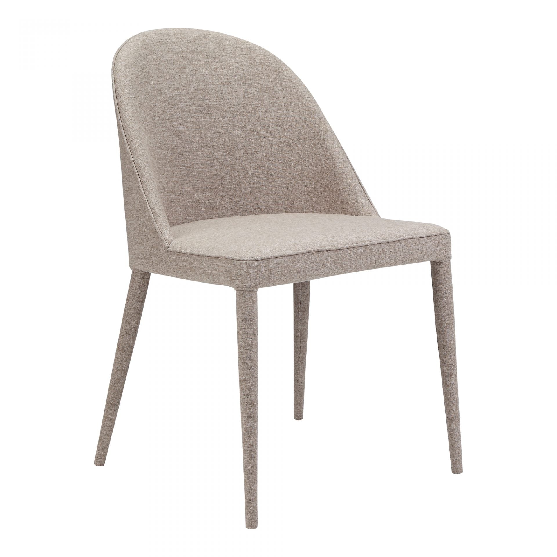 The slim legs of this Burton Light Grey Fabric Dining Chair give it a contemporary modern design. The foam cushion makes this an extremely comfortable and attractive dining chair.   Size: 19"W x 22"D x 33"H Seat Height: 18" Materials: Upholstery 100% Polyester, Iron Frame, Plywood, Foam
