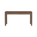 Modern aesthetics effortlessly blend with the refined simplicity of traditional Shaker design in the Wiley console table. Meticulously crafted, its elegant form is defined by sleek, geometric curves that add a captivating touch of modernity. The post legs stand as pillars of strength, grounding the console table with their understated presence. Amethyst Home provides interior design, new home construction design consulting, vintage area rugs, and lighting in the Dallas metro area.