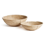 This oversized low bowl cane rattan set of two are stacked, not woven creating a more substantial basket. With a light and refined look, cane rattan is at home in the modern to transitional space. Amethyst Home provides interior design, new construction, custom furniture, and area rugs in the Calabasas metro area.
