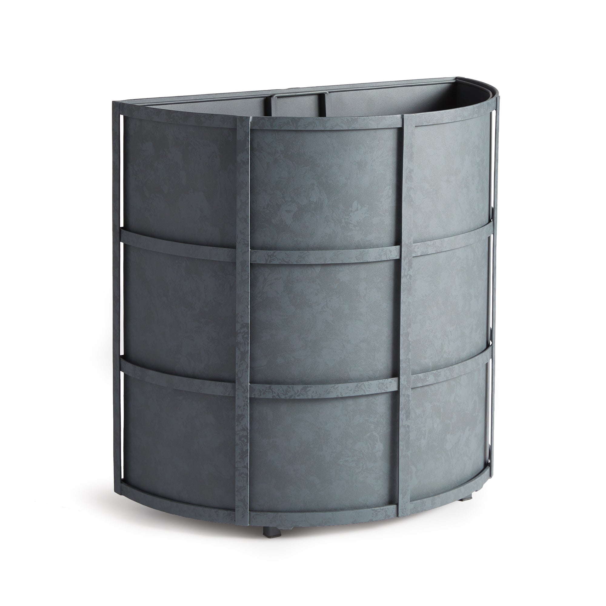 Raised off the ground for proper drainage, this well-scaled demilune planter is the modern interpretation of an antique planter. It is fully powder-coated, and has a removable liner with recessed handles. A statement piece for between windows, garage doors and patio. Amethyst Home provides interior design, new construction, custom furniture, and area rugs in the Calabasas metro area.