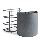 Raised off the ground for proper drainage, this well-scaled demilune planter is the modern interpretation of an antique planter. It is fully powder-coated, and has a removable liner with recessed handles. A statement piece for between windows, garage doors and patio. Amethyst Home provides interior design, new construction, custom furniture, and area rugs in the Charlotte metro area.