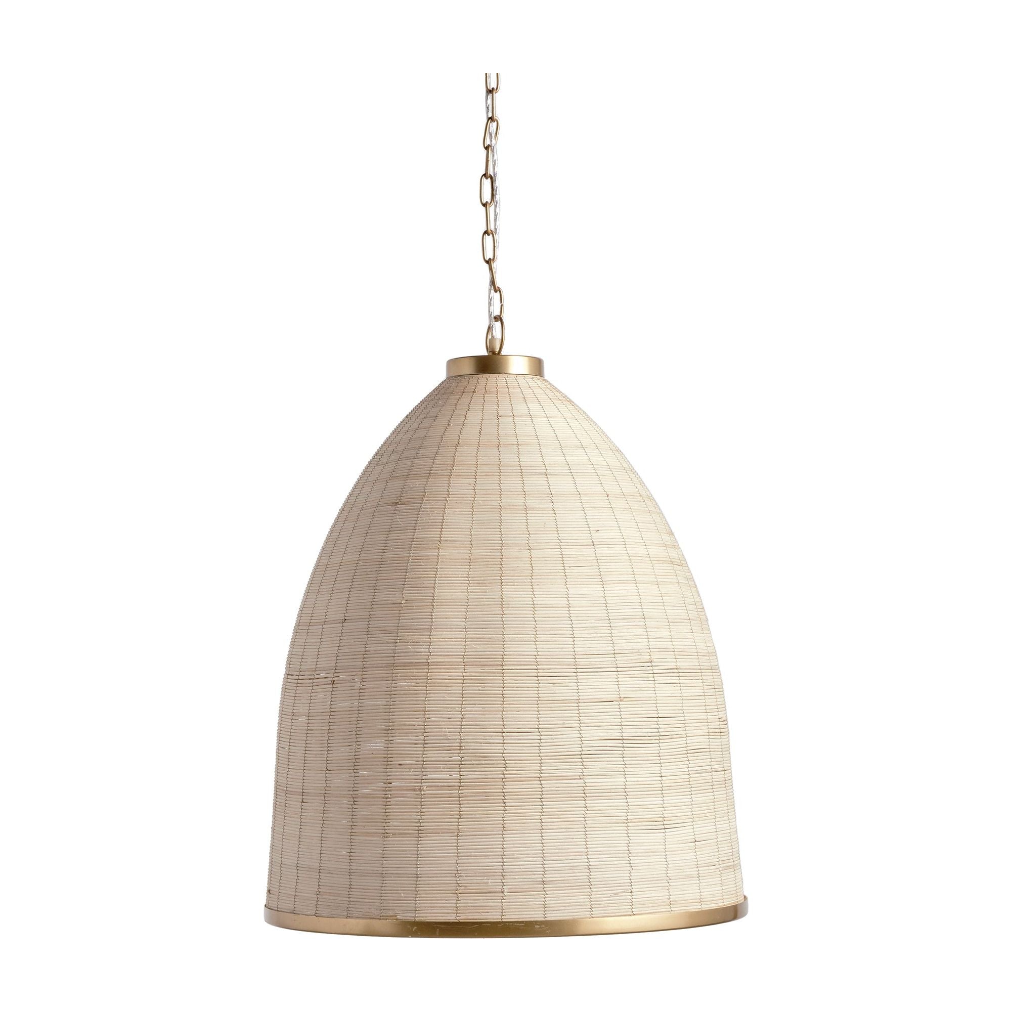 Woven in a natural cane rattan, with subtle variations in color making each one truly unique, this pendant is an instant classic. The brass details on the top and along the bottom rim make it decidedly more refined. And talk about scale! A show-stopping choice for kitchen island, entry foyer or hallway. Amethyst Home provides interior design, new construction, custom furniture, and area rugs in the Seattle metro area.