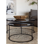 Featuring Nesting Coffee Table Set - Charcoal by Ethnicraft at Amethyst Home. Featuring a heavy aged mirror surface, this Nesting Coffee Table Set - Charcoal brings a vintage look with a modern twist to any living room or lounge area. 
Dimensions: Table 1 - 36.5"w x 36.5"d x 16.5"h Table 2 - 24"w x 24"d x 14"hWeight: 58 lbs
Material: Mirror
For regular dust.  Amethyst Home provides interior design, new home construction design consulting, vintage area rugs, and lighting in the Portland metro area.