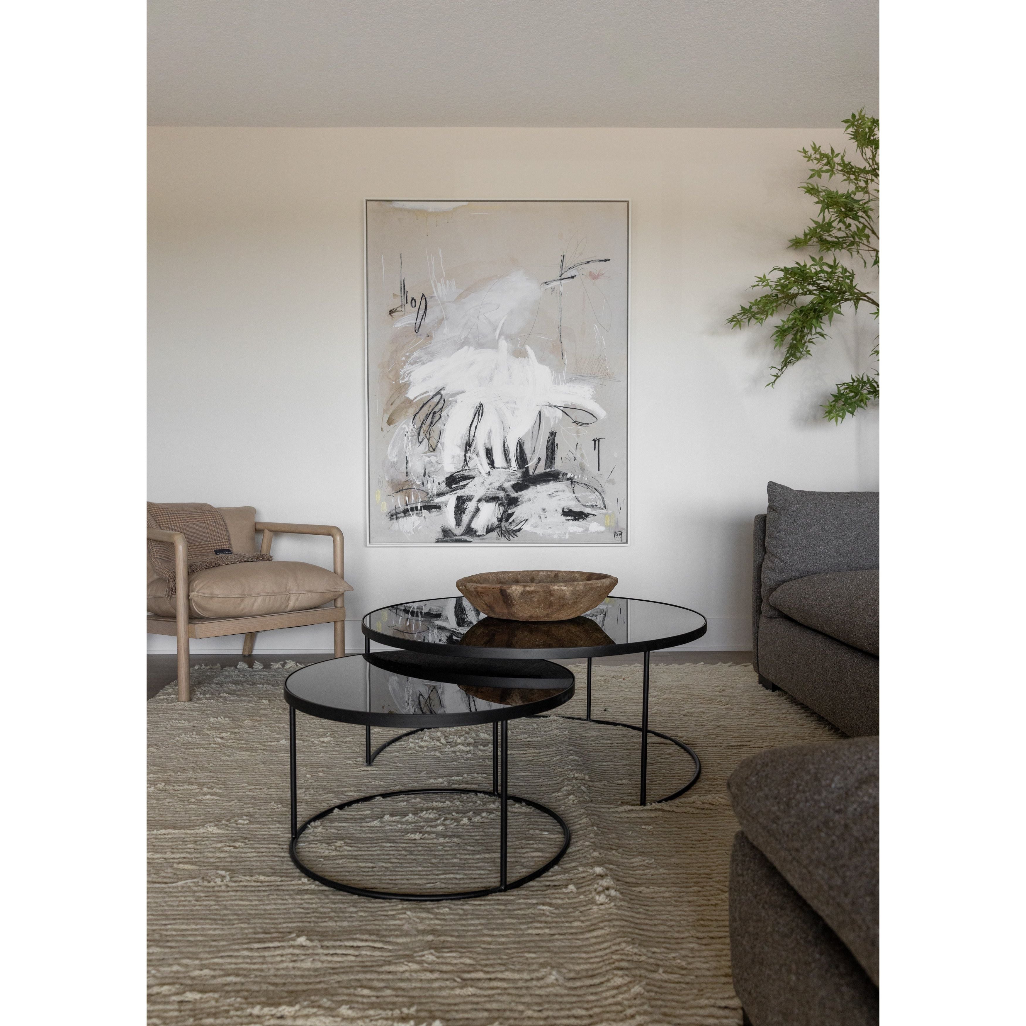Featuring Nesting Coffee Table Set - Charcoal by Ethnicraft at Amethyst Home. Featuring a heavy aged mirror surface, this Nesting Coffee Table Set - Charcoal brings a vintage look with a modern twist to any living room or lounge area. 
Dimensions: Table 1 - 36.5"w x 36.5"d x 16.5"h Table 2 - 24"w x 24"d x 14"hWeight: 58 lbs
Material: Mirror
For regular dustin.  Amethyst Home provides interior design, new home construction design consulting, vintage area rugs, and lighting in the Dallas metro area.
