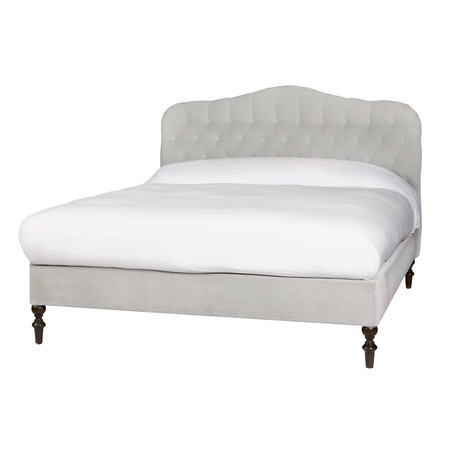 Featuring O'Hara Upholstered Bed by Cisco Brothers at Amethyst Home. Heavy on the elegance with an east-coast vibe! This camelback, button-tufted bed in a light textural grey also features turned legs and upholstered side rails for added interest.
Queen Dimensions: 67"w x 60"h x 89"dSide Rails: 18"Slat Height: 11.25"Footboard: 18"Mattress Space: 62"w x 8. Amethyst Home provides interior design, new home construction design consulting, vintage area rugs, and lighting in the Des Moines metro area.