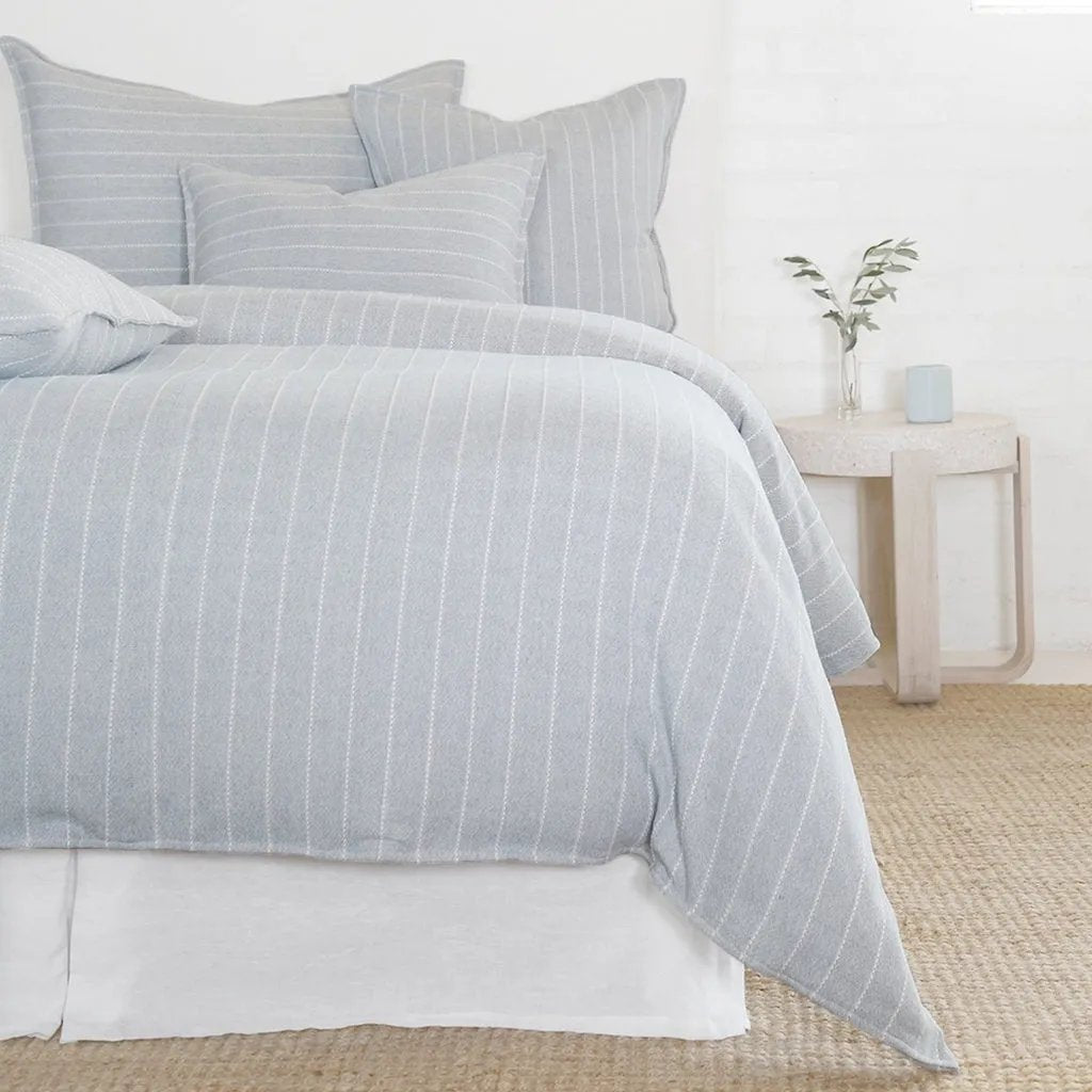 Soft and relaxed, the Henley is heavyweight cotton with a finely hand loomed texture and a thin interwoven stripe pattern. It creates a clean and casual look for your bedroom. Made of 100% heavyweight cotton, featuring shell-button closures. Amethyst Home provides interior design, new home construction design consulting, vintage area rugs, and lighting in the Des Moines metro area.