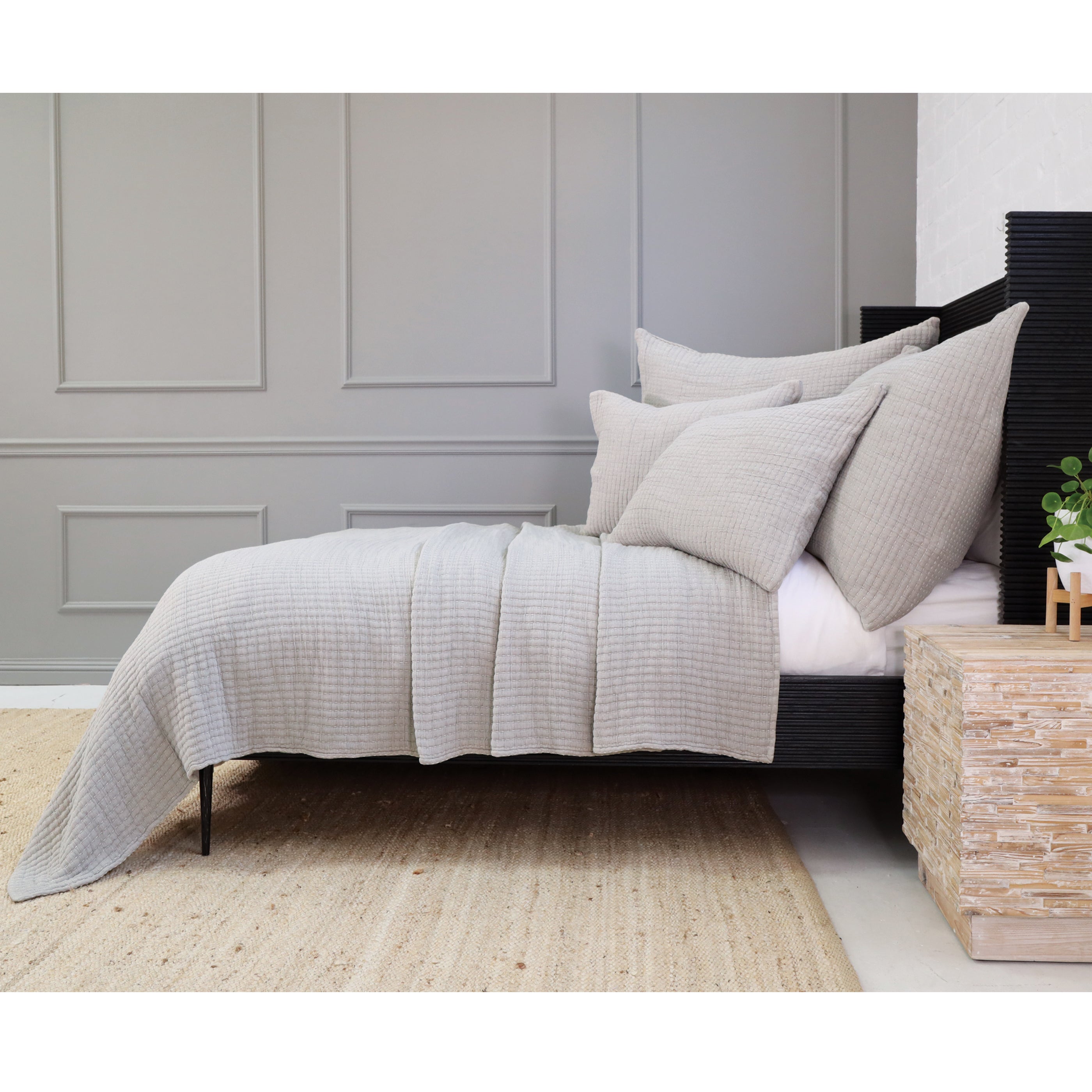 Add textural interest to your bed with the Vancouver Coverlet collection. Made of a lightweight stonewashed cotton gauze with an interwoven ivory stripe, it is the perfect addition to your bed to create a relaxing space. Amethyst Home provides interior design, new construction, custom furniture, and area rugs in the Des Moines metro area.