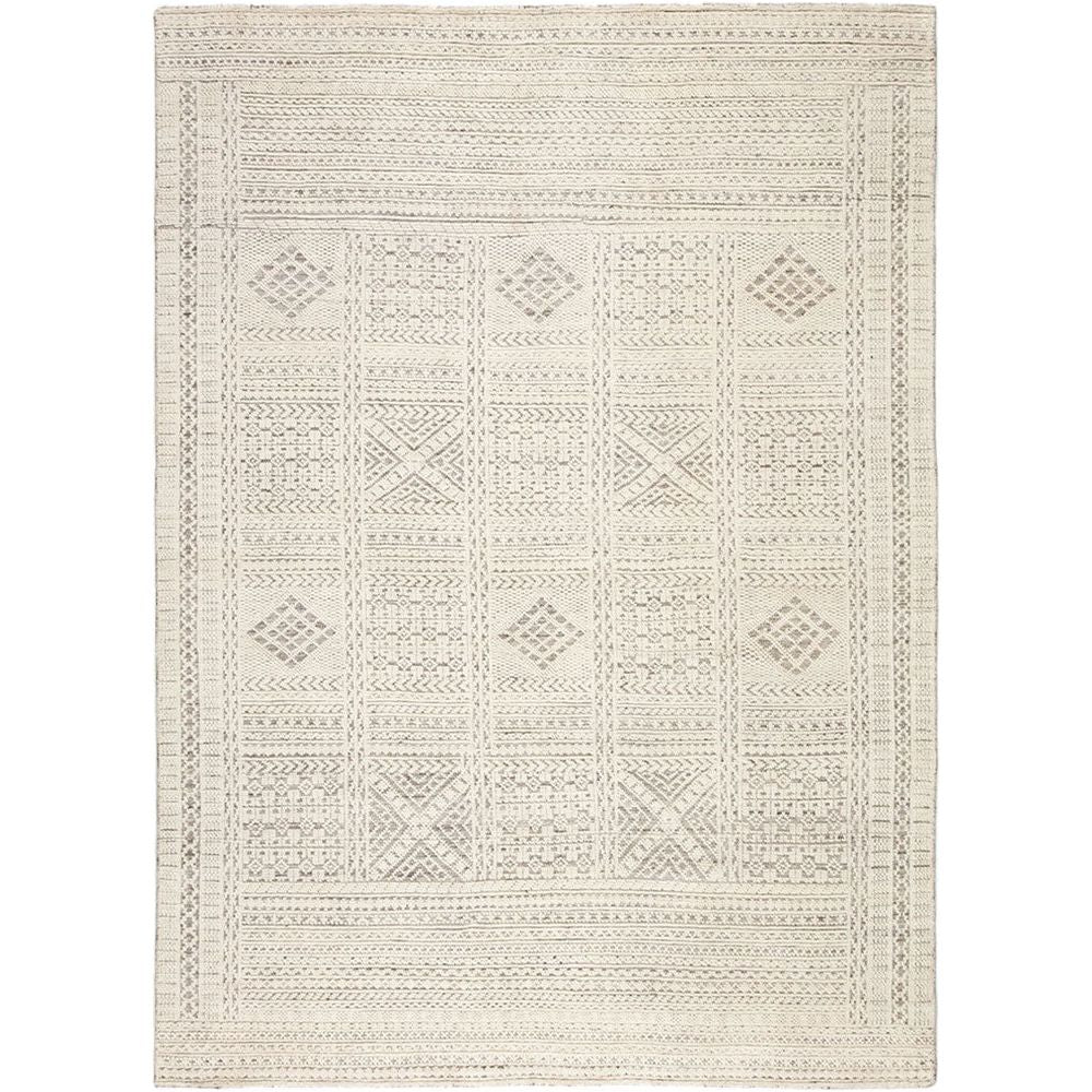 Featuring Reign Sharkskin/Quiet Gray Hand-Knotted Rug by Jaipur Living at Amethyst Home. The captivating Reign collection introduces detail-rich design and inviting carved pile to contemporary and traditional homes alike. The hand-knotted Jadene rug boasts an intricate geometric design in a neutral ivory and light gray colorway. This wool rug's textured pat.  Amethyst Home provides interior design, new home construction design consulting, vintage area rugs, and lighting in the Monterey metro area.