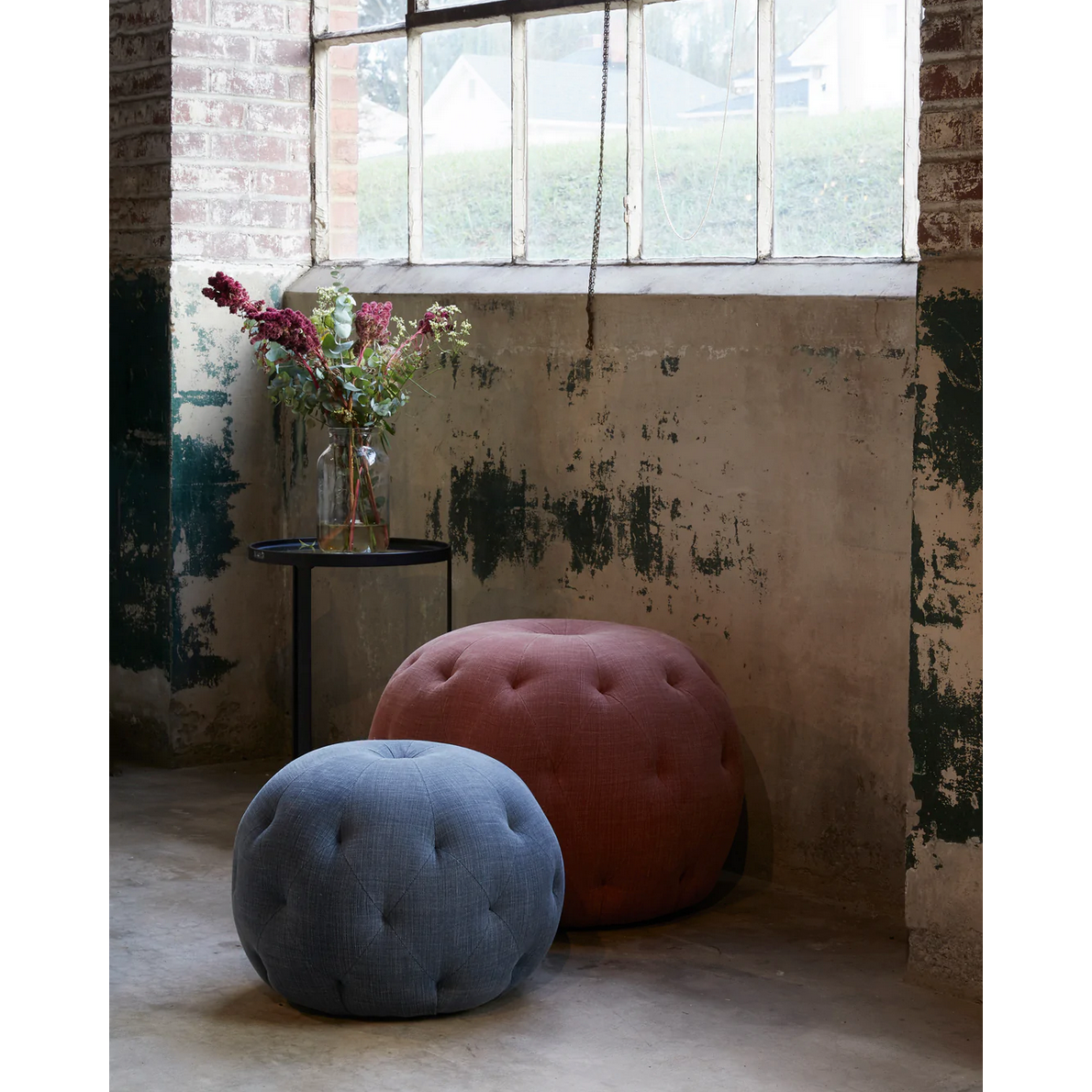 Featuring Pouf 20" Ottoman by Cisco Brothers at Amethyst Home. We love the stitching detail on this Pouf 20" Ottoman by Cisco Brothers. Place in your den, living room, or other entertainment area of your home and keep for years to come! Photographed in Bengal Pin Strip Indigo and Anvil Stone.
Overall: 20"dia x 15"hSeat Height: 15"h. Amethyst Home provides interior design, new home construction design consulting, vintage area rugs, and lighting in the Scottsdale metro area.