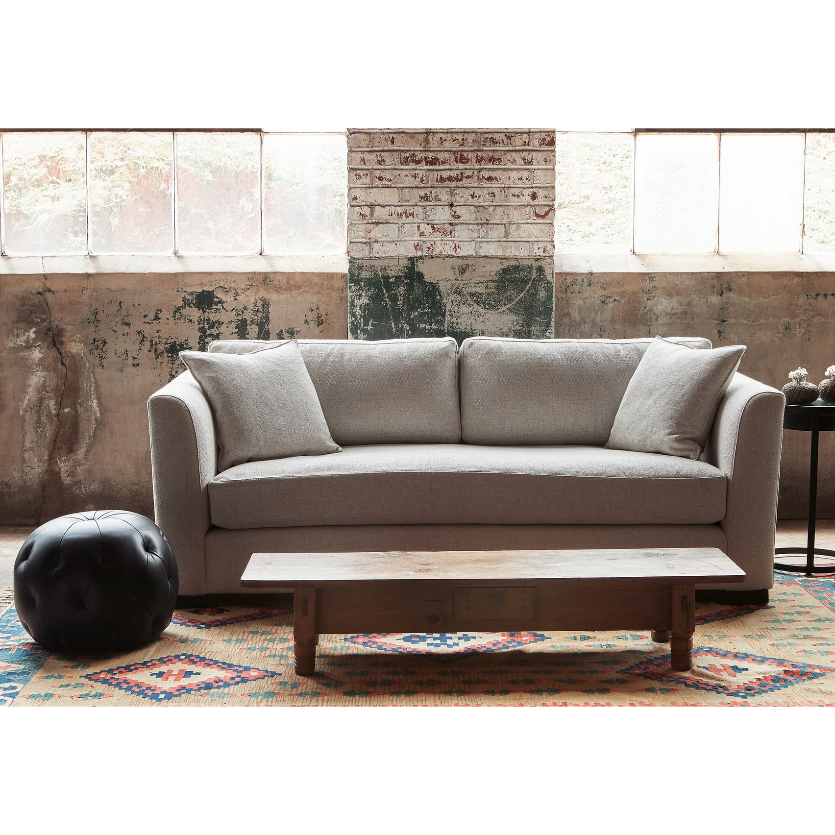 Featuring Pouf 20" Ottoman by Cisco Brothers at Amethyst Home. We love the stitching detail on this Pouf 20" Ottoman by Cisco Brothers. Place in your den, living room, or other entertainment area of your home and keep for years to come! Photographed in Bengal Pin Strip Indigo and Anvil Stone.
Overall: 20"dia x 15"hSeat Height: 15"h. Amethyst Home provides interior design, new home construction design consulting, vintage area rugs, and lighting in the San Diego metro area.