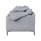 Featuring Radley Upholstered Sofa Family by Cisco Brothers at Amethyst Home. A love letter to the Radley sofa -- the metal iron feet and laid back approach to sitting is effortlessly chic. A feather cloud cushion with down filled back cushions allow for a sit that is upright yet comfortably deep. Photographed in Molino Fog. Lifestyle Photograph in Grayson. Amethyst Home provides interior design, new home construction design consulting, vintage area rugs, and lighting in the Park City metro area.