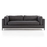 Featuring Grammercy Sofa - Charcoal by Four Hands at Amethyst Home. Streamlined yet comfortable!  We loved the subtle piping of the cushion details and stress-free color!  Flexible style, luxurious comfort and family-friendly upholstery. Clean, simple lines and black iron base keep everything casual and chic. Overall Dimensions: 92"W x 39.50"L x 30"HColors: Be.  Amethyst Home provides interior design, new home construction design consulting, vintage area rugs, and lighting in the Miami metro area.