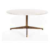Featuring Helen Round Coffee Table by Four Hands at Amethyst Home. Simple, sophisticated style. The Helen Round Coffee Table has a slim tripod base of raw brass supports a rounded tabletop of polished white marble. Petite scale perfect for smaller spaces or rooms with a sectional.
Overall Dimensions: 32"W x 32"L x 16.50"H
Colors: Raw Brass, Polished W.  Amethyst Home provides interior design, new home construction design consulting, vintage area rugs, and lighting in the Winter Garden metro area.