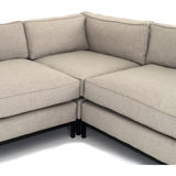 Featuring Grammercy 3-Piece Sectional - Bennett Moon by Four Hands at Amethyst Home. Flexible style, luxurious comfort and family-friendly upholstery. Clean, simple lines and a black iron base keep things casual and chic.
Overall Dimensions: 119"W x 119"L x 30"HColors: Bennett Moon, Matte BlackMaterials: 100% Polyester, IronWeight: 282.19 lbVolume: 123.95 cu.  Amethyst Home provides interior design, new home construction design consulting, vintage area rugs, and lighting in the Houston metro area.