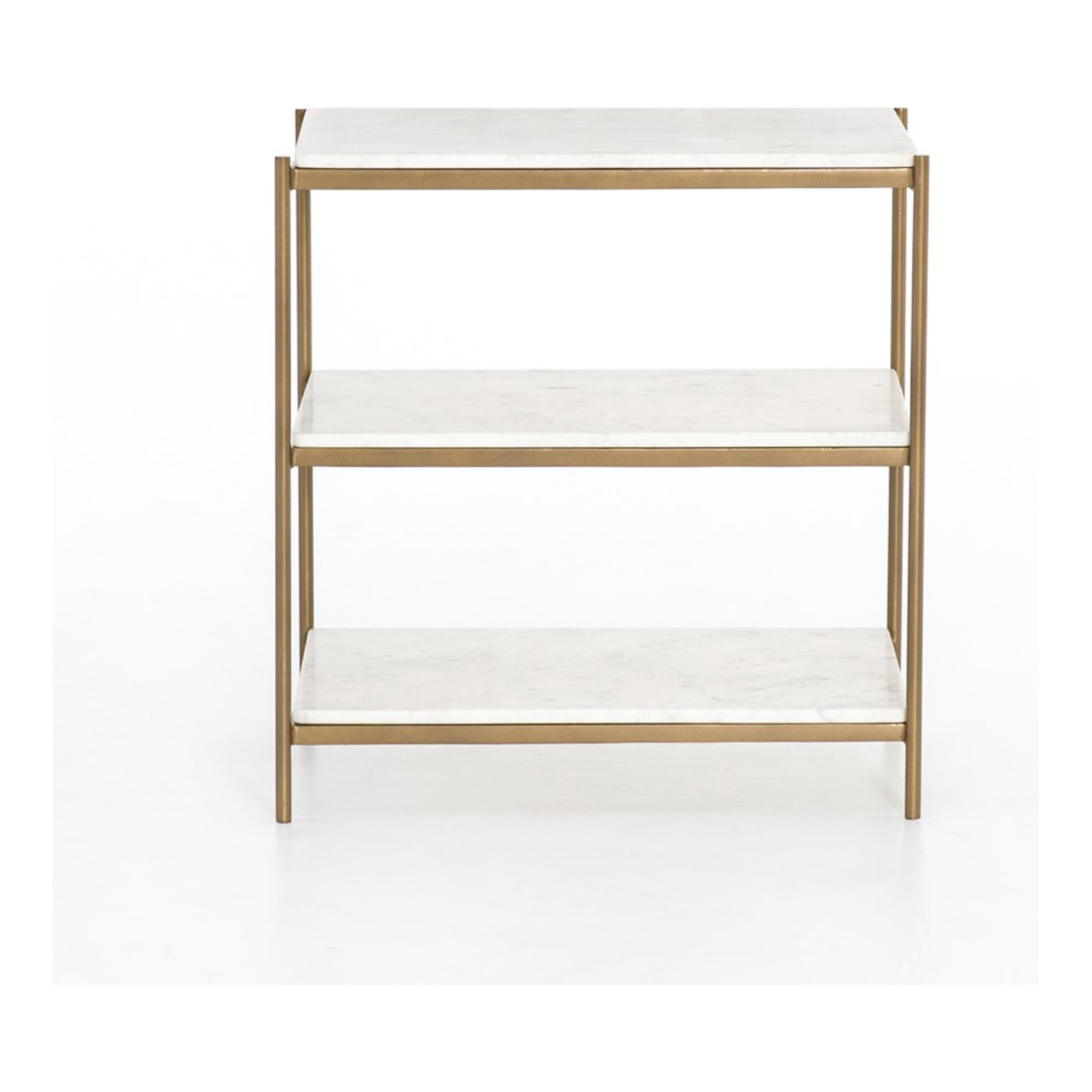 Featuring Felix Nightstand - Antique Brass by Four Hands at Amethyst Home. Add a pop of sophistication to any space. Classic white marble lays three tiers of smooth shelving for plenty of space, while antique brass-finished iron framing places a feminine spin on bedside storage.
Overall Dimensions: 25"W x 18"L x 26"H
Colors: Antique Brass, Polished White .  Amethyst Home provides interior design, new home construction design consulting, vintage area rugs, and lighting in the Washington metro area.