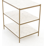Featuring Felix Nightstand - Antique Brass by Four Hands at Amethyst Home. Add a pop of sophistication to any space. Classic white marble lays three tiers of smooth shelving for plenty of space, while antique brass-finished iron framing places a feminine spin on bedside storage.
Overall Dimensions: 25"W x 18"L x 26"H
Colors: Antique Brass, Polished White Marb.  Amethyst Home provides interior design, new home construction design consulting, vintage area rugs, and lighting in the Dallas metro area.