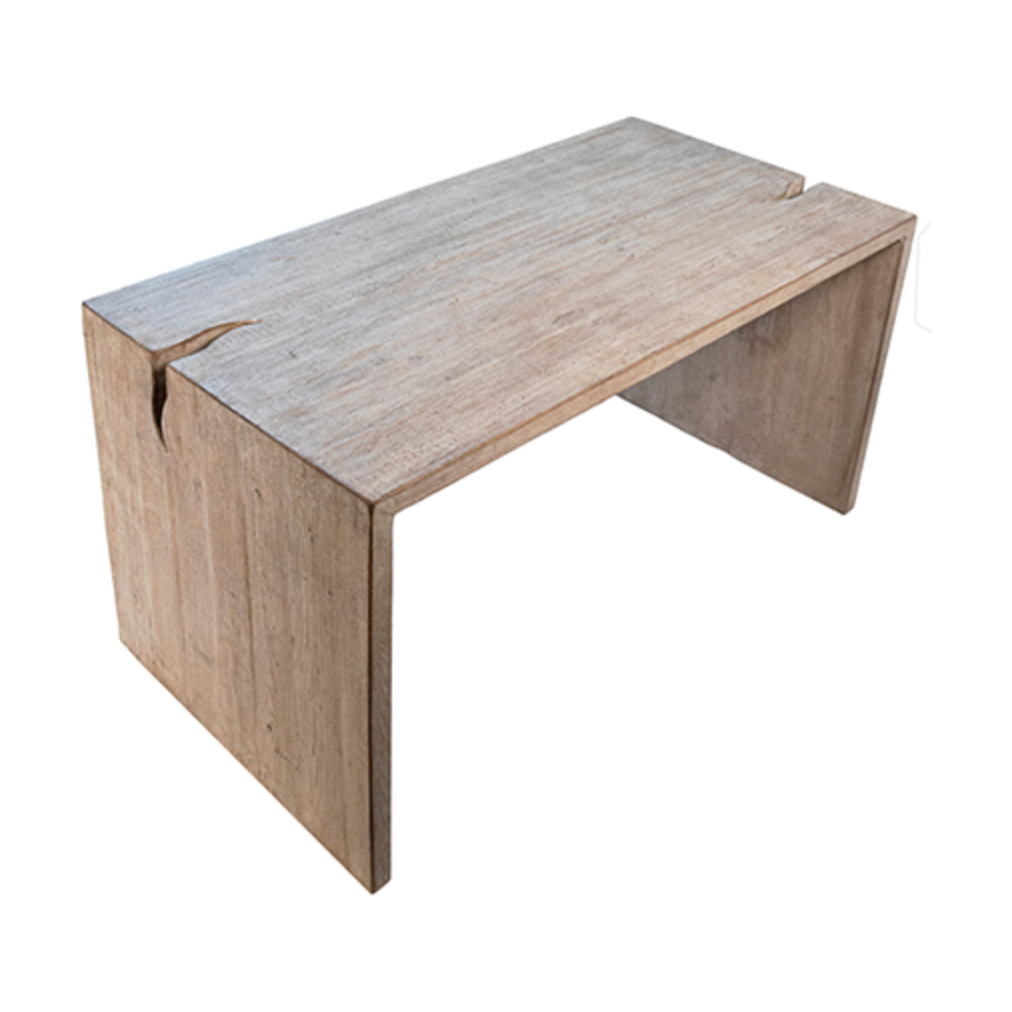 Featuring Merwin Desk by Dovetail at Amethyst Home. The simple construction of our Merwin Desk highlights the inherent beauty of the wood. Visible grain and knots give each piece its warm, individual character, and the open design leaves space for inspired styling. The whitewash finish brings a rustic, farmhouse feel to any office, living room, or other spa.  Amethyst Home provides interior design, new home construction design consulting, vintage area rugs, and lighting in the Monterey metro area.