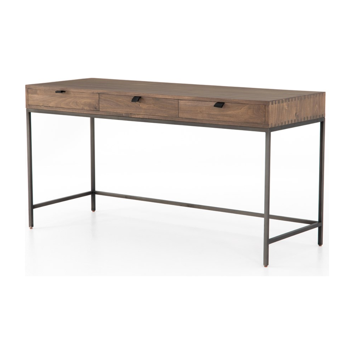 Featuring Trey Modular Writing Desk - Auburn Poplar by Four Hands at Amethyst Home. Inspired by clean mid-century design, grey-ish auburn poplar offers plenty of desk storage by way of three spacious drawers. Metal-secured leather pulls add a textural element of surprise. Great solo or paired with matching corner desk, file cabinet or credenza.
Overall Dimen.  Amethyst Home provides interior design, new home construction design consulting, vintage area rugs, and lighting in the Houston metro area.