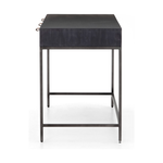 Featuring Trey Modular Writing Desk - Black Wash Poplar by Four Hands at Amethyst Home. The Trey Black Wash Poplar Modular Writing Desk sleek and simple, black-finished poplar offers plenty of desk storage by way of three spacious drawers. Metal-secured pulls of top-grain leather add a textural element of surprise. Great solo or paired with matching corner des.  Amethyst Home provides interior design, new home construction design consulting, vintage area rugs, and lighting in the Miami metro area.