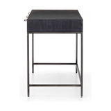 Featuring Trey Modular Writing Desk - Black Wash Poplar by Four Hands at Amethyst Home. The Trey Black Wash Poplar Modular Writing Desk sleek and simple, black-finished poplar offers plenty of desk storage by way of three spacious drawers. Metal-secured pulls of top-grain leather add a textural element of surprise. Great solo or paired with matching corner des.  Amethyst Home provides interior design, new home construction design consulting, vintage area rugs, and lighting in the Miami metro area.