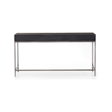 Featuring Trey Modular Writing Desk - Black Wash Poplar by Four Hands at Amethyst Home. The Trey Black Wash Poplar Modular Writing Desk sleek and simple, black-finished poplar offers plenty of desk storage by way of three spacious drawers. Metal-secured pulls of top-grain leather add a textural element of surprise. Great solo or paired with matching corner.  Amethyst Home provides interior design, new home construction design consulting, vintage area rugs, and lighting in the Park City metro area.