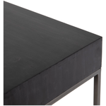 Featuring Trey Modular Writing Desk - Black Wash Poplar by Four Hands at Amethyst Home. The Trey Black Wash Poplar Modular Writing Desk sleek and simple, black-finished poplar offers plenty of desk storage by way of three spacious drawers. Metal-secured pulls of top-grain leather add a textural element of surprise. Great solo or paired with matching corner .  Amethyst Home provides interior design, new home construction design consulting, vintage area rugs, and lighting in the Portland metro area.