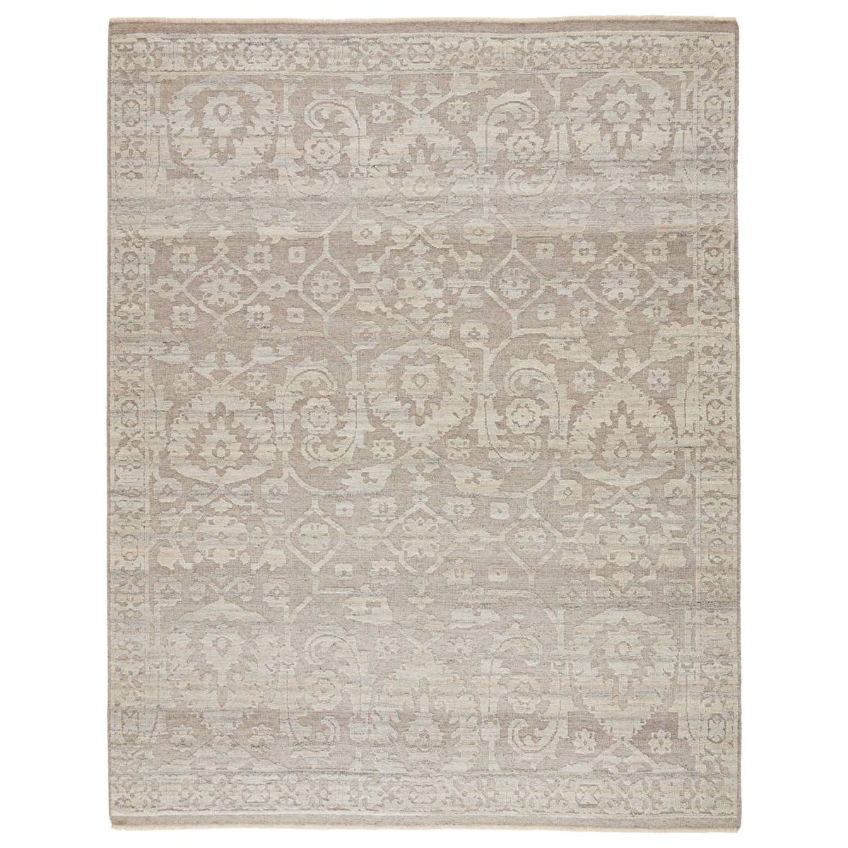 Featuring Sonnette Ayres Hand-Knotted Rug by Jaipur Living at Amethyst Home. The richly textured and elegantly designed Sonnette Ayres Area Rug combines an inviting, soft hand and eye-catching transitional style. The Ayres rug boasts a neutral palette of light taupe and gray that creates beautiful dimension among the brocade design. This hand-knotted wool .  Amethyst Home provides interior design, new home construction design consulting, vintage area rugs, and lighting in the Calabasas metro area.