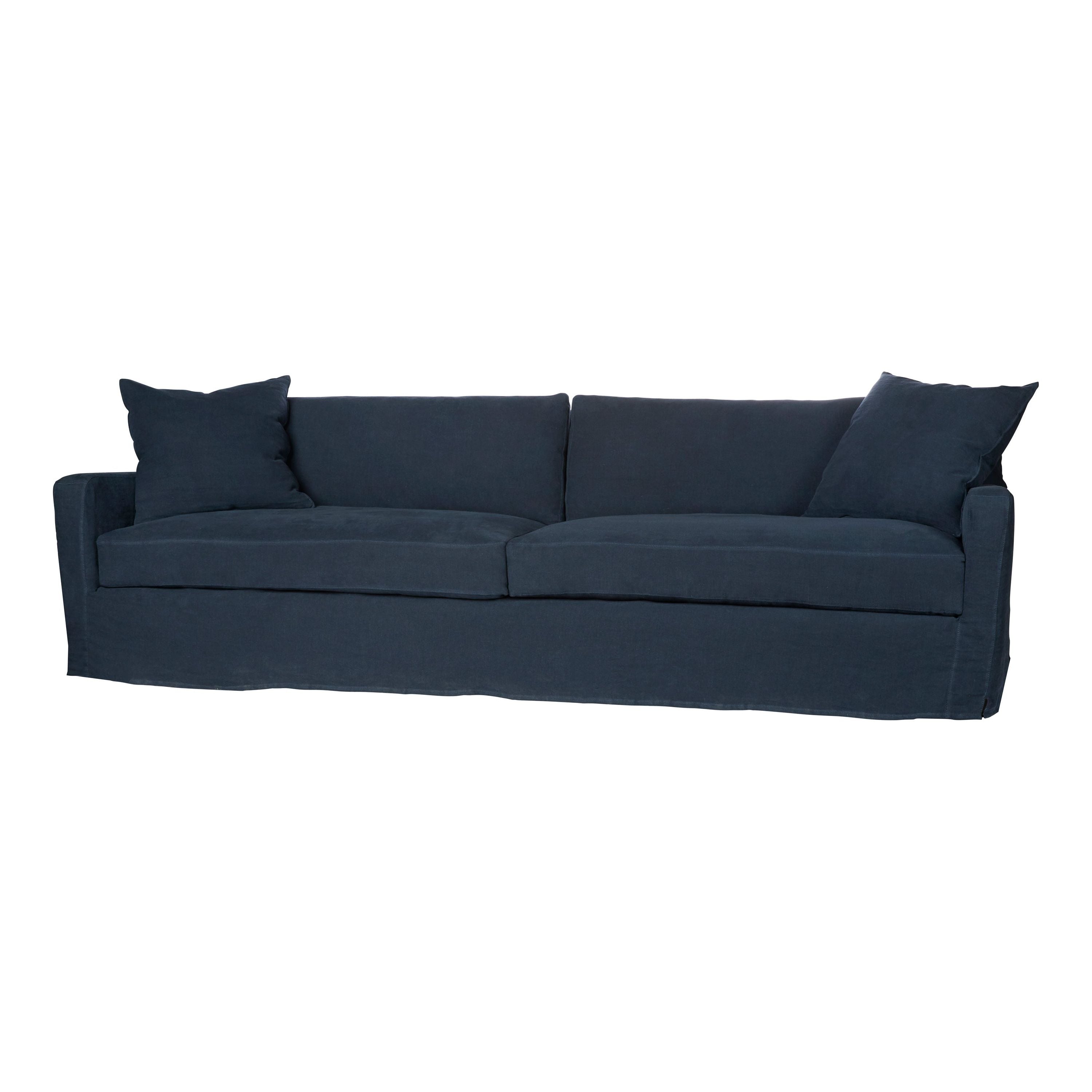 Featuring Sunset Sofa Family by Cisco Brothers at Amethyst Home. TV-binging nights are alright with the Sunset Sofa Family by Cisco Brothers. It's an extra deep sofa with a subtly reclined back. It works well in rooms with mounted TVs or sunrooms. Enjoy this sofa slipcovered or upholstered. Photographed in Mariet Marine 100% linen.
Sunset 96" Sofa: 96. Amethyst Home provides interior design, new home construction design consulting, vintage area rugs, and lighting in the Los Angeles metro area.