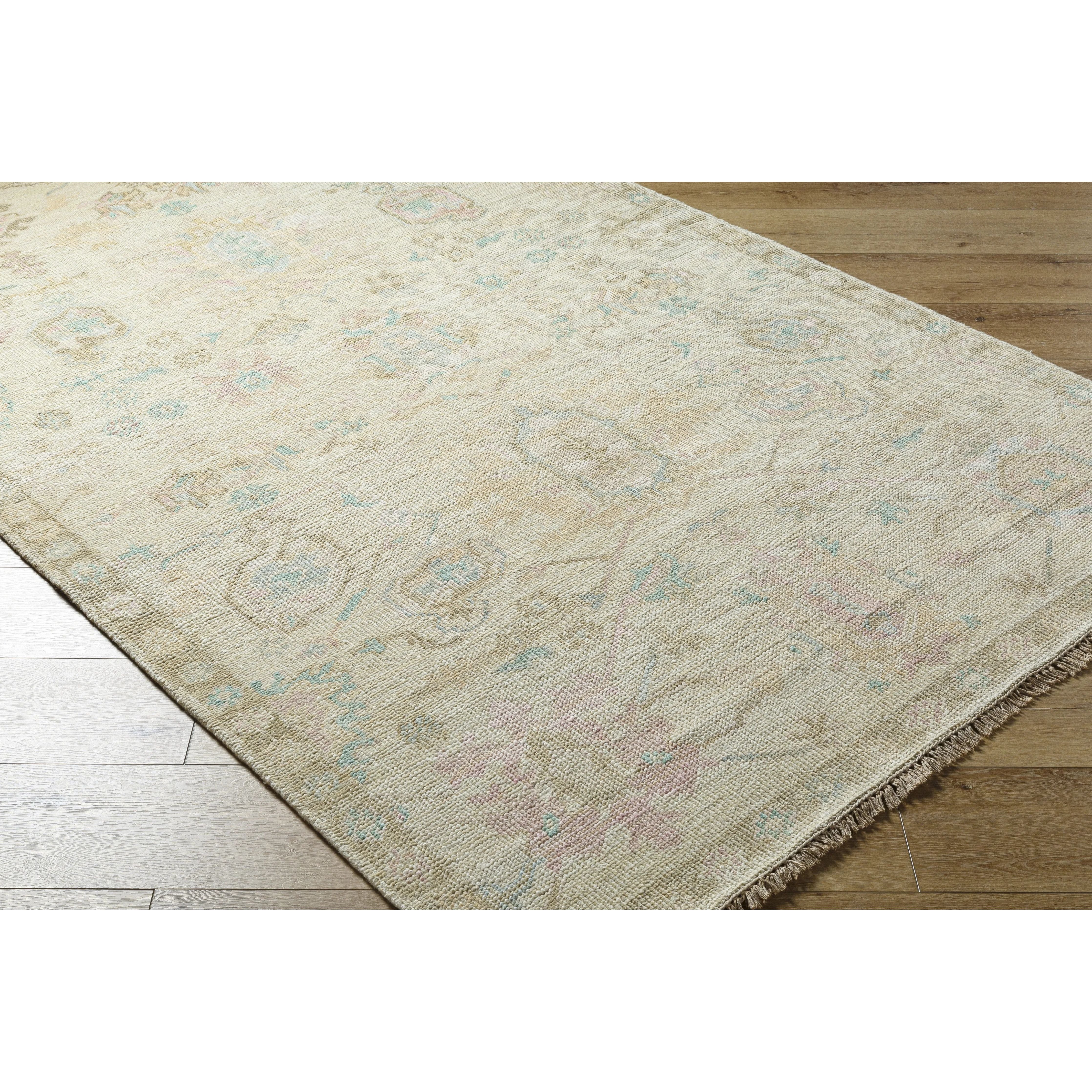 Featuring Antalya Natural / Sky Hand-Knotted Rug by Surya at Amethyst Home. The Antalya Rug Collection showcases traditional inspired designs that exemplify timeless styles of elegance, comfort, and sophistication. With their hand knotted construction, these rugs provide a durability that can not be found in other handmade constructions, and boasts the abi. Amethyst Home provides interior design, new home construction design consulting, vintage area rugs, and lighting in the Washington metro area.