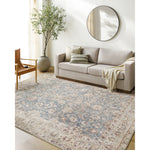 Featuring Becki Owens x Surya Marlene Blue/Tan Rug by Surya at Amethyst Home. This exquisite Marlene area rug is the perfect addition to any space! It is the result of a special collaboration between Surya and Becki Owens, and features an elegant floral pattern in deep blue. The medium pile and high-traffic construction make it ideal for living rooms, bedrooms. Amethyst Home provides interior design, new home construction design consulting, vintage area rugs, and lighting in the Dallas metro area.