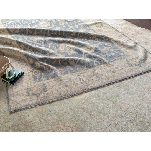 Featuring Normandy Pewter Hand-Knotted Rug by Surya at Amethyst Home. The Normandy Collection showcases traditional inspired designs that exemplify timeless styles of elegance, comfort, and sophistication. With their hand knotted construction, these rugs provide a durability that can not be found in other handmade constructions, and boasts the ability to be.  Amethyst Home provides interior design, new home construction design consulting, vintage area rugs, and lighting in the Portland metro area.