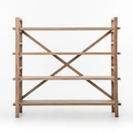 Featuring Toscana Large Bookshelf in Sundried Wheat by Four Hands at Amethyst Home. This gorgeous Toscana Sundried Wheat Large Bookshelf has four movable planks of reclaimed pine stack for an open display of personal treasure. This fits the farmhouse, rustic feel to any dining room, kitchen, or other area. 
Amethyst Home celebrates natural materials, which.  Amethyst Home provides interior design, new home construction design consulting, vintage area rugs, and lighting in the Calabasas metro area.