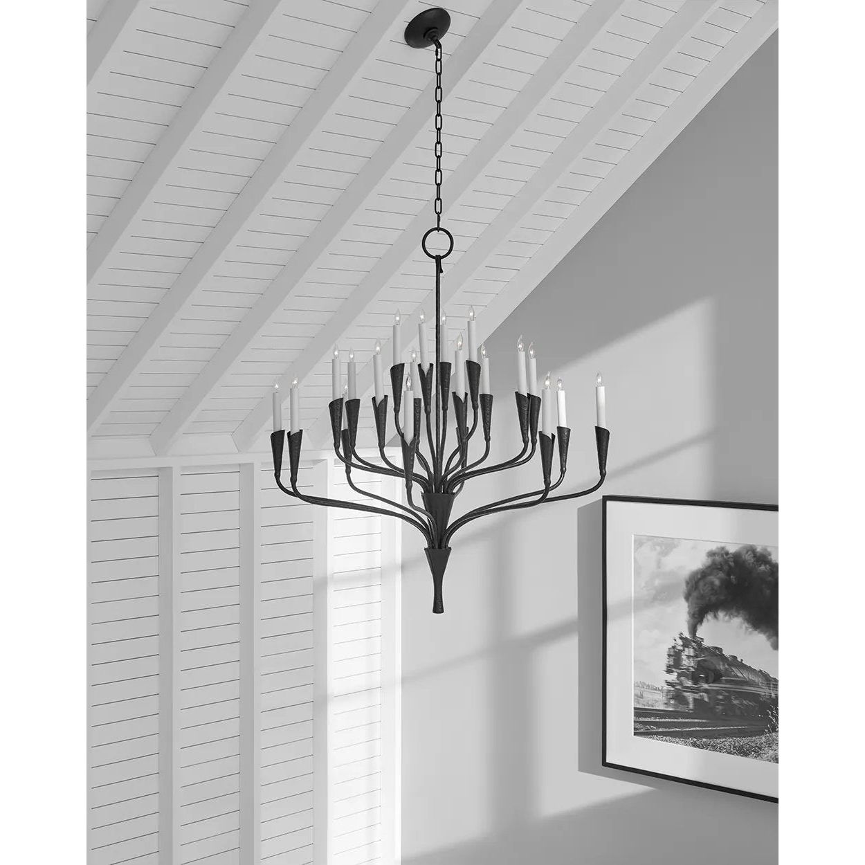 Featuring Aiden Large Chandelier by Visual Comfort at Amethyst Home. Effortlessly combining mid-century and medieval elements, Chapman & Myers' Aiden showcases hammered steel, manipulated with traditional hand-applied techniques to enhance its unexpected textures. The sculptural silhouettes boast details inspired by calla lilies that lend an organic to. Amethyst Home provides interior design, new home construction design consulting, vintage area rugs, and lighting in the Salt Lake City metro area.
