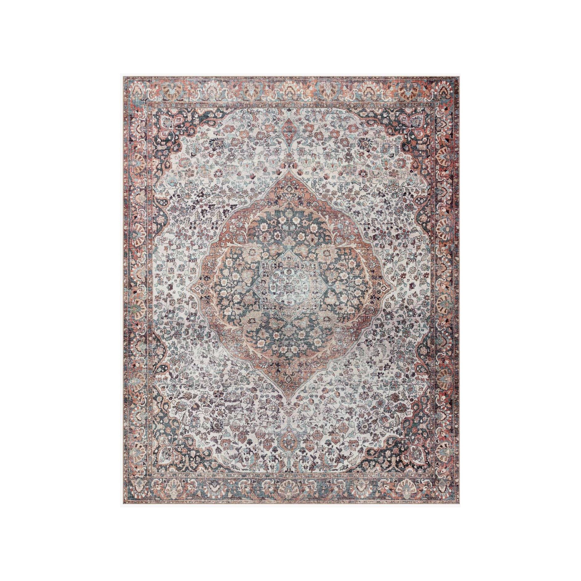 Featuring Wynter Red / Multi Rug by Loloi at Amethyst Home. Old soul, new spirit. Power-loomed of 100% polyester, the Wynter Red / Multi area rug showcases a one-of-a-kind vintage or antique area rug look at an affordable price. This rug brings in tones of red, ivory, black, orange, and hints of blue and ideal for high traffic areas due to the rug's durability.  Amethyst Home provides interior design, new home construction design consulting, vintage area rugs, and lighting in the Tampa metro area.