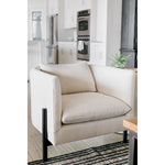 A piece we lovingly refer to as the "three legged-dog" to our clients, the Sullivan Aristocosi Linen Club Chair from Verellen is a beautiful statement piece from every angle. The 360 degree attention to detail makes it a striking piece in open concept spaces. This chair sits wonderfully for mounted televisions or with conversation and a glass of wine in the evening.