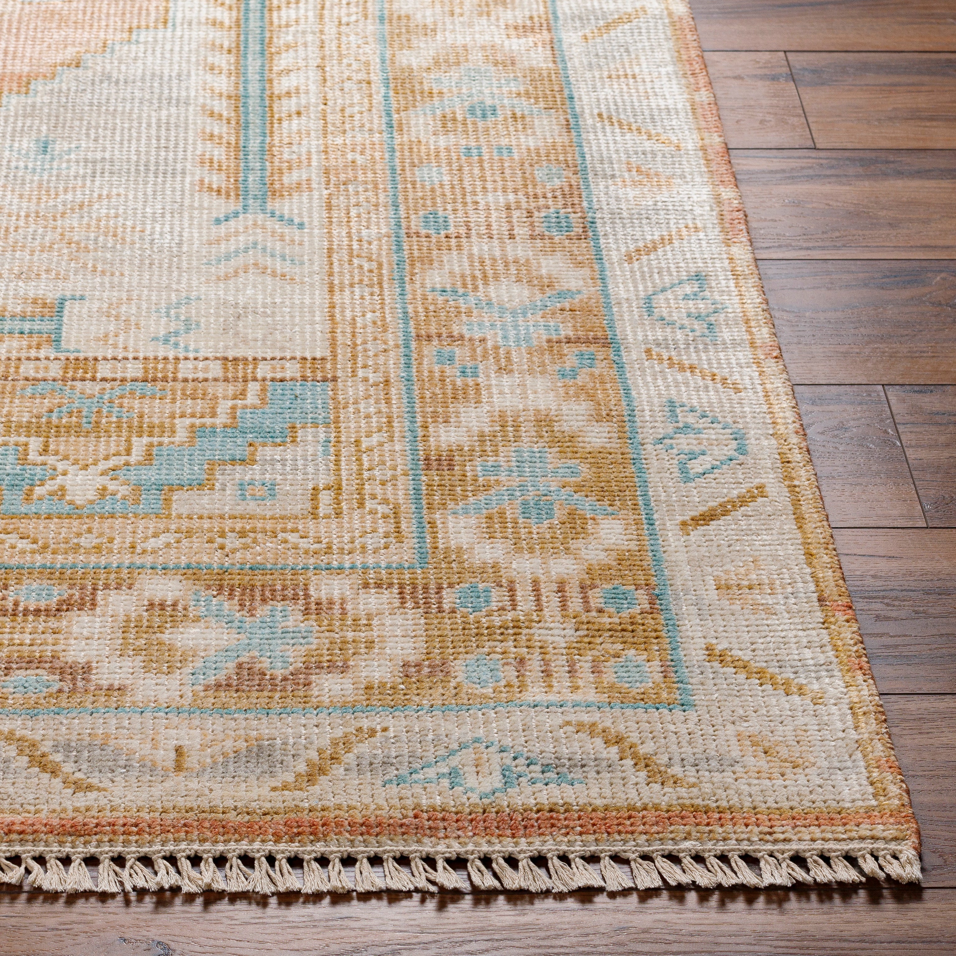 Featuring Anadolu Tan / Rust Hand-Knotted Rug by Surya at Amethyst Home. The Anadolu Rug Collection showcases traditional inspired designs that exemplify timeless styles of elegance, comfort, and sophistication. With their hand knotted construction, these rugs provide a durability that can not be found in other handmade constructions, and boasts the abilit.  Amethyst Home provides interior design, new home construction design consulting, vintage area rugs, and lighting in the San Diego metro area.
