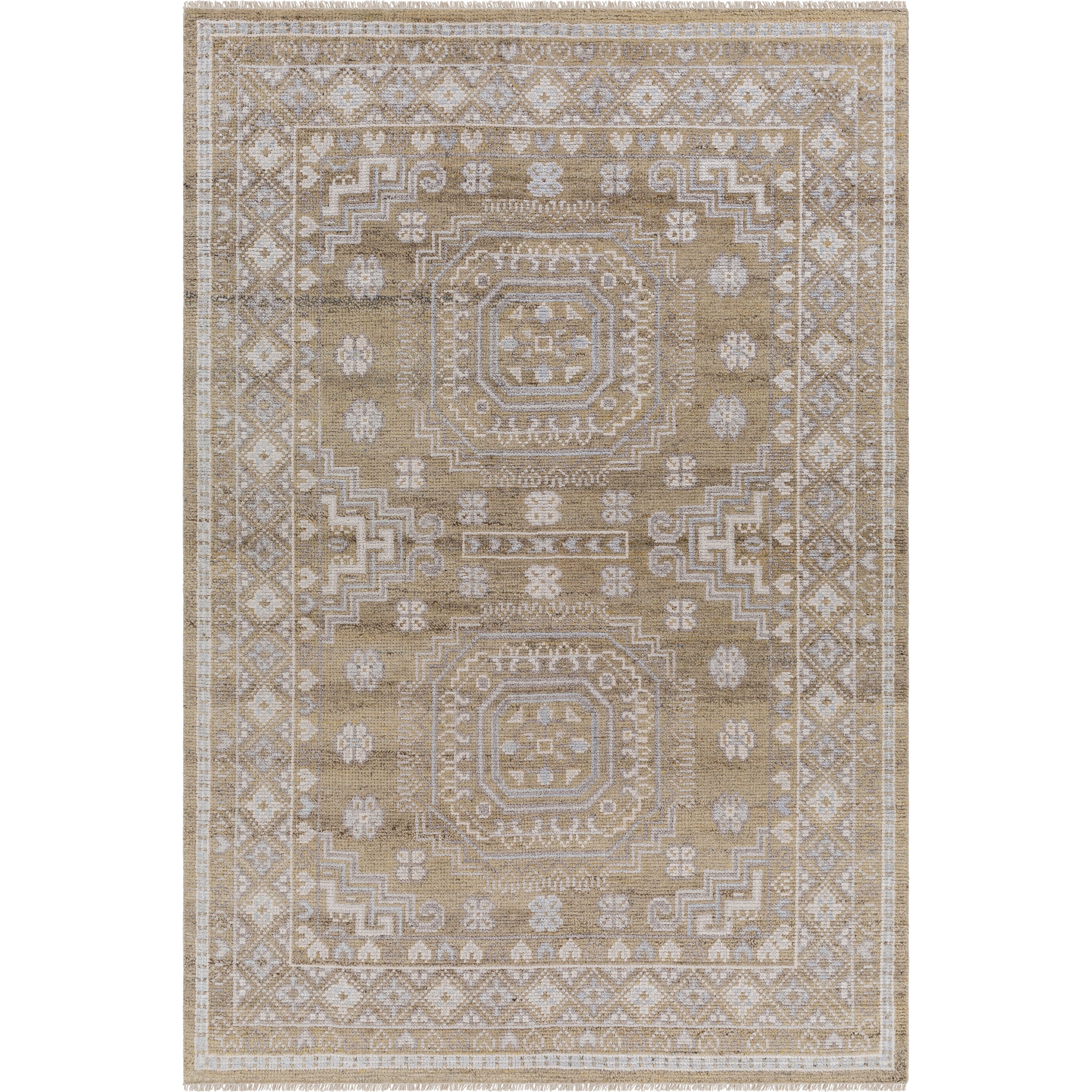 Featuring Almeria Taupe Hand-Knotted Rug by Surya at Amethyst Home. The Almeria Collection showcases traditional inspired designs that exemplify timeless styles of elegance, comfort, and sophistication. With their hand knotted construction, these rugs provide a durability that can not be found in other handmade constructions, and boasts the ability to b.  Amethyst Home provides interior design, new home construction design consulting, vintage area rugs, and lighting in the Laguna Beach metro area.