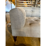 Featuring JD Field Bench with Back - Upholstered by Cisco Brothers at Amethyst Home. This JD Field Bench with Back - Upholstered is a glorious, tufted field bench on casters with leaps of old world meets modern style!  A design collaboration between Cisco Home x John Derian.  As shown in JD Vintage Steel 100% Linen.
Overall: 72"W x 22"H x 27"DSitting Spac. Amethyst Home provides interior design, new home construction design consulting, vintage area rugs, and lighting in the Kansas City metro area.