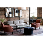 Featuring JD Mandarin Tuffet by Cisco Brothers at Amethyst Home. We love the versatility of this JD Mandarin Tuffet by Cisco Home. With rolling legs, this can be used as extra seating, a coffee table, or a side table! 
Overall: 27"dia. x 18.5"hSeat Height: 18.5"hWeight: 32lbs. Amethyst Home provides interior design, new home construction design consulting, vintage area rugs, and lighting in the Alpharetta metro area.