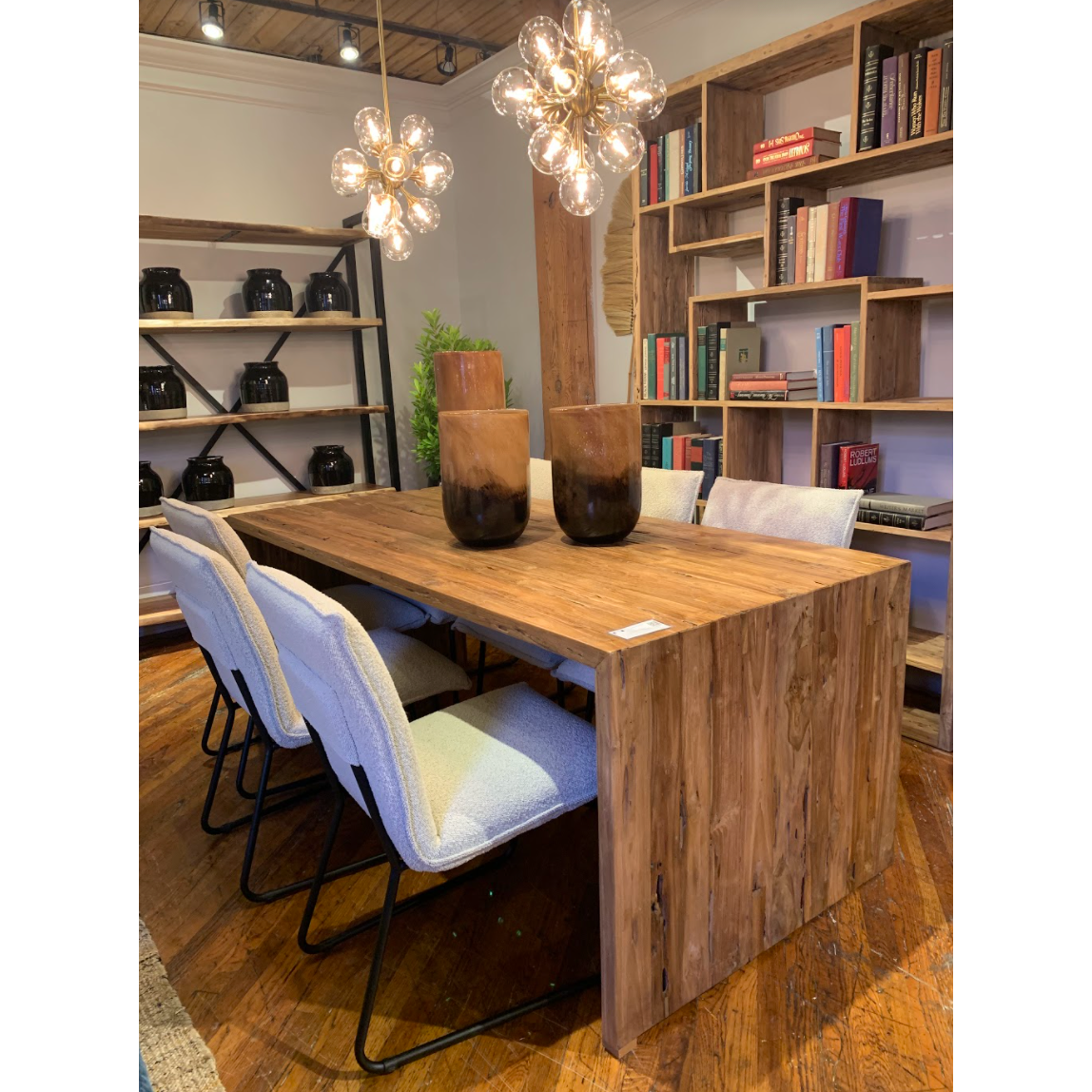 Featuring Chilton Dining Table by Dovetail at Amethyst Home. This Chilton Dining Table is beyond dreamy. Made from reclaimed teak, each table brings a different character to any dining room or kitchen area! 
Reclaimed Teak
Rustic Finish
Amethyst Home celebrates natural materials, which often comes with beautiful imperfections. Each piece is made uniqu.  Amethyst Home provides interior design, new home construction design consulting, vintage area rugs, and lighting in the Scottsdale metro area.