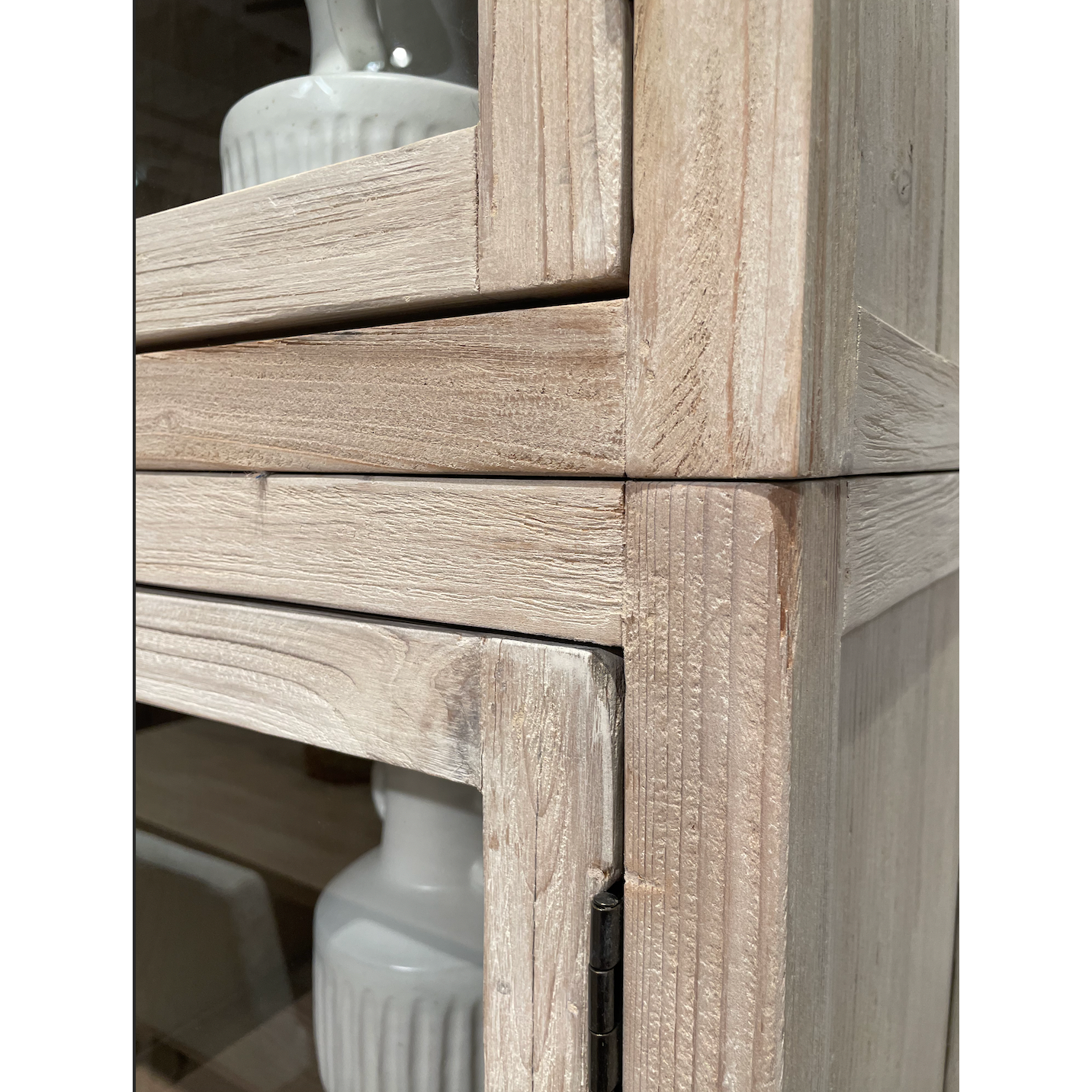 Featuring Haley Cabinet by Dovetail at Amethyst Home. The Haley Cabinet has ample storage, with glass door panels opening to shelves and a bottom sliding door that opens to more shelves. Made from reclaimed pine with a white wash grey sealed finish, this brings an antique feel to any room.
Reclaimed Pine 
White Wash Grey Sealed Finish
Flat Glass Door Pane.  Amethyst Home provides interior design, new home construction design consulting, vintage area rugs, and lighting in the Houston metro area.