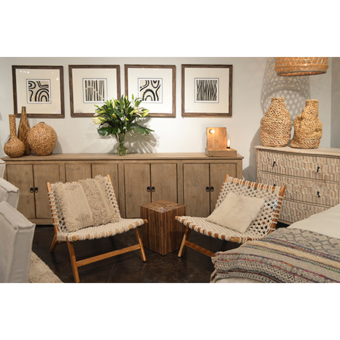 Featuring Nico Sideboard by Dovetail at Amethyst Home. This Nico Sideboard provides ample storage for keeping dinnerware and table linens within easy reach -- a piece that is sure to stand out at every dinner party and holiday meal!
Reclaimed Pine
Light White Wash with Waterbase Sealed Finish
Amethyst Home celebrates natural materials, which often comes.  Amethyst Home provides interior design, new home construction design consulting, vintage area rugs, and lighting in the Scottsdale metro area.