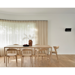 Featuring Oak Air Dining Table by Ethnicraft at Amethyst Home. With a simple, clean and minimal design, this Oak Air Dining Table is a table to add your dining room or kitchen area of years to come. The sleek bevelled legs makes the tabletop seems to float effortlessly above. 
Material: Oak, 100% Solid WoodFinish: Varnished
Dimensions 55": 55.5"w x 31.5"d .  Amethyst Home provides interior design, new home construction design consulting, vintage area rugs, and lighting in the San Diego metro area.