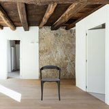 Featuring Oak Bok Dining Chair - Black - Grey by Ethnicraft at Amethyst Home. This Oak Bok Dining Chair features an airy shape with rock-solid construction,  making this piece a timeless and remarkable design to enjoy for years to come. Pair with a dining table or stand-alone against a wall, hallway, or end of the bed! Designed by Alain can Havre
Dimensio.  Amethyst Home provides interior design, new home construction design consulting, vintage area rugs, and lighting in the Alpharetta metro area.