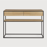 Featuring Oak Monolit Console Table by Ethnicraft at Amethyst Home. Balance and function come together in the Monolit console table. This simple, sleek table includes storage and we LOVE hidden storage! Dress up your living room or office with a piece that is both functional and stylish!
Dimensions: 48.5"w x 16"d x 33.5"h Weight: 77 lbs
Material: Oak, 100% so.  Amethyst Home provides interior design, new home construction design consulting, vintage area rugs, and lighting in the Boston metro area.
